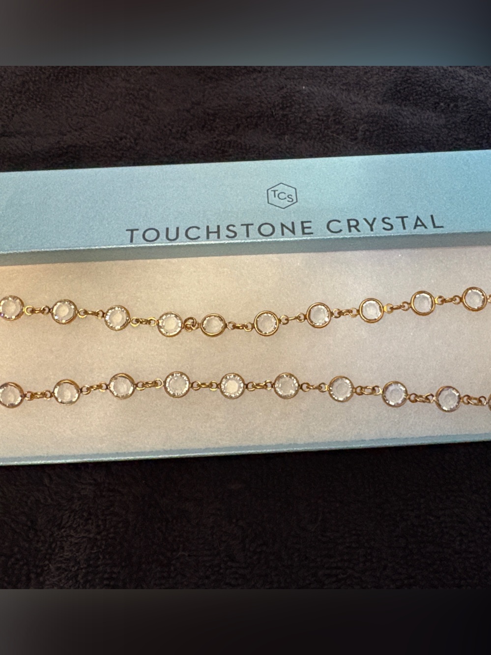 Touchstone Crystal Gold Clear Round Station Necklace